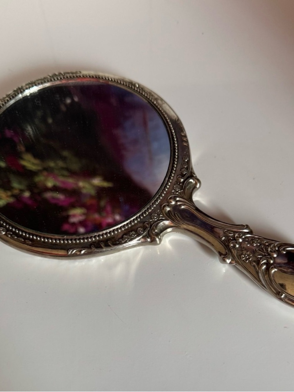 Vintage-Style Silver Hand Mirror - Ornate Design